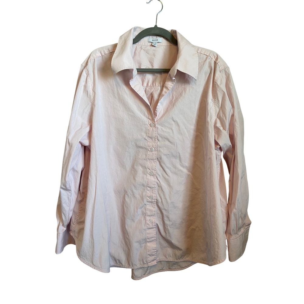 Reiss Jenny Pink Cotton Button Down Shirt Womens Size 14 Collared Top